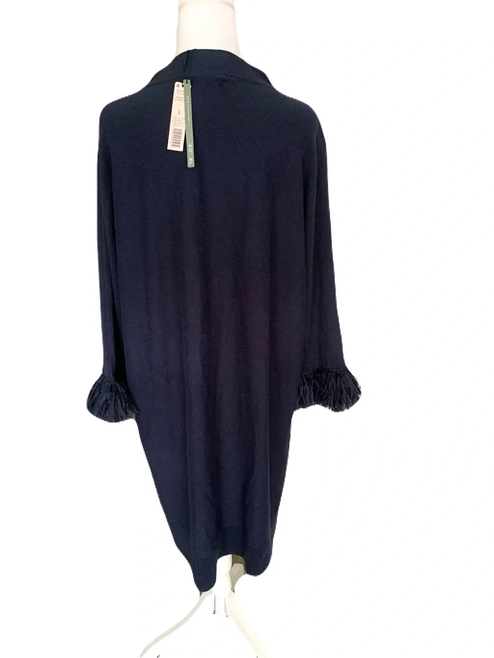 NWT NIC+ZOE Large Navy Blue Long Sleeve Fringe-Cuff Knit Dress Classic Casual